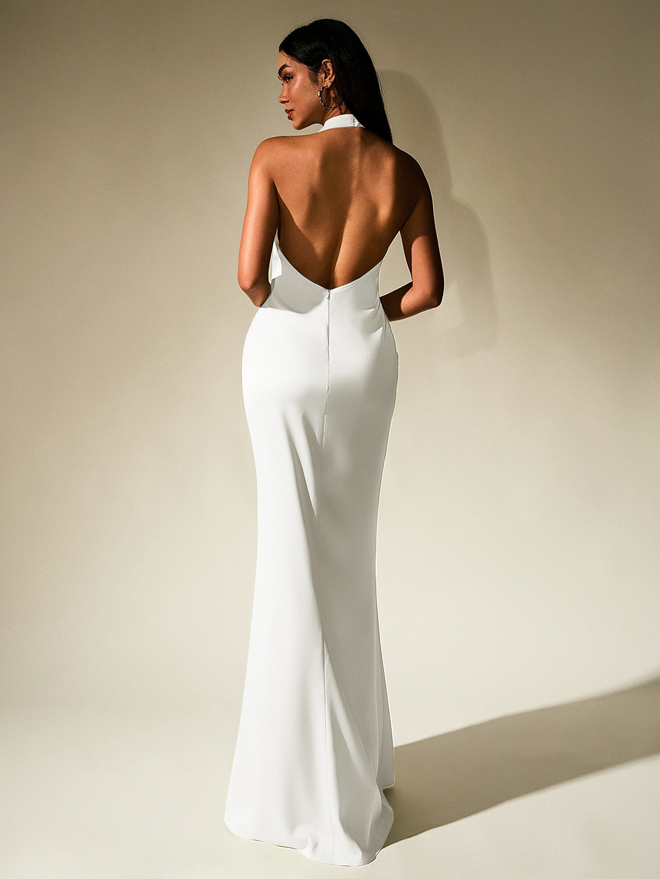 Temperament Solid Sleeveless Halter Neck Backless Bodycon Maxi Dress