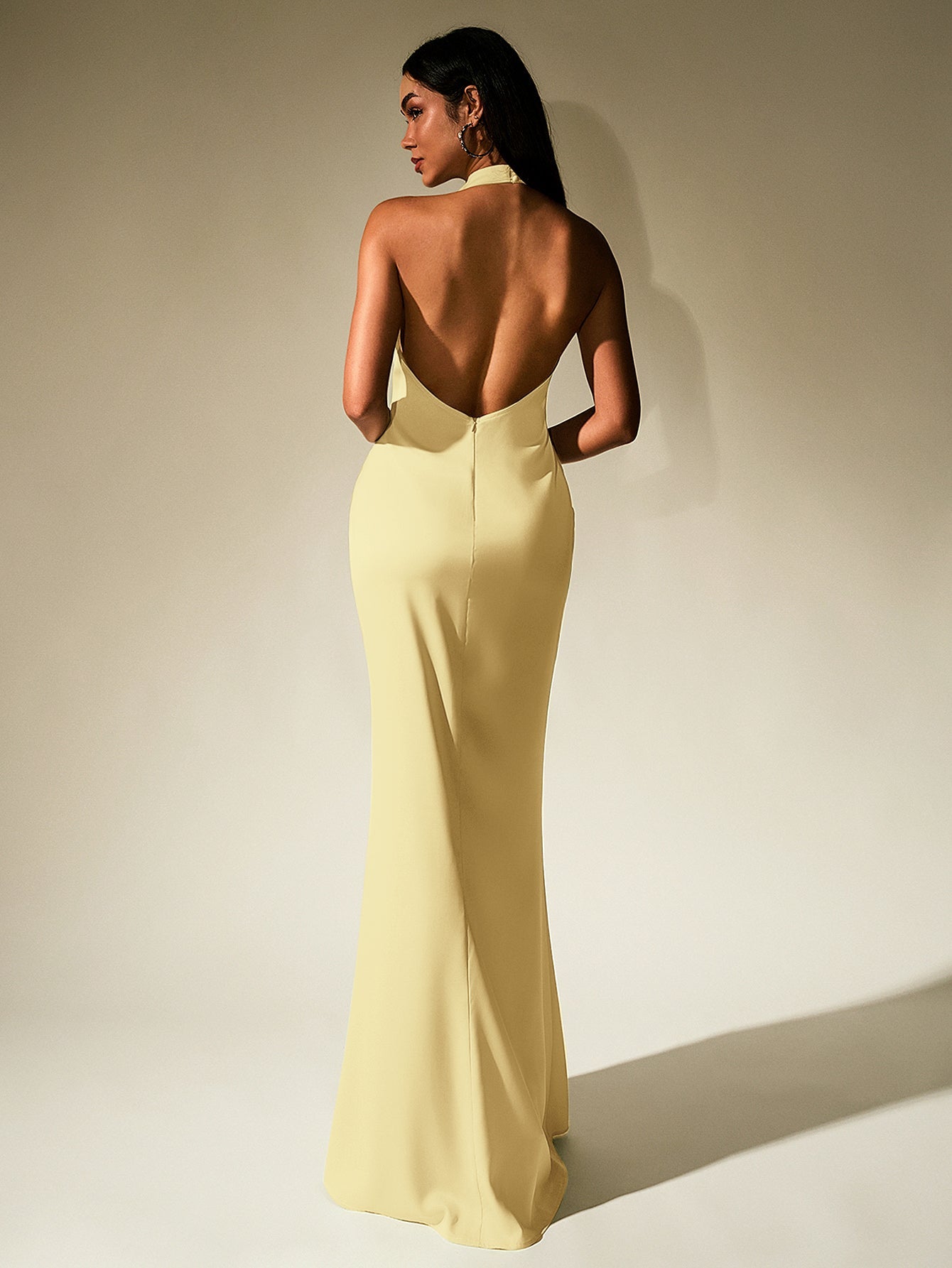 Temperament Solid Sleeveless Halter Neck Backless Bodycon Maxi Dress