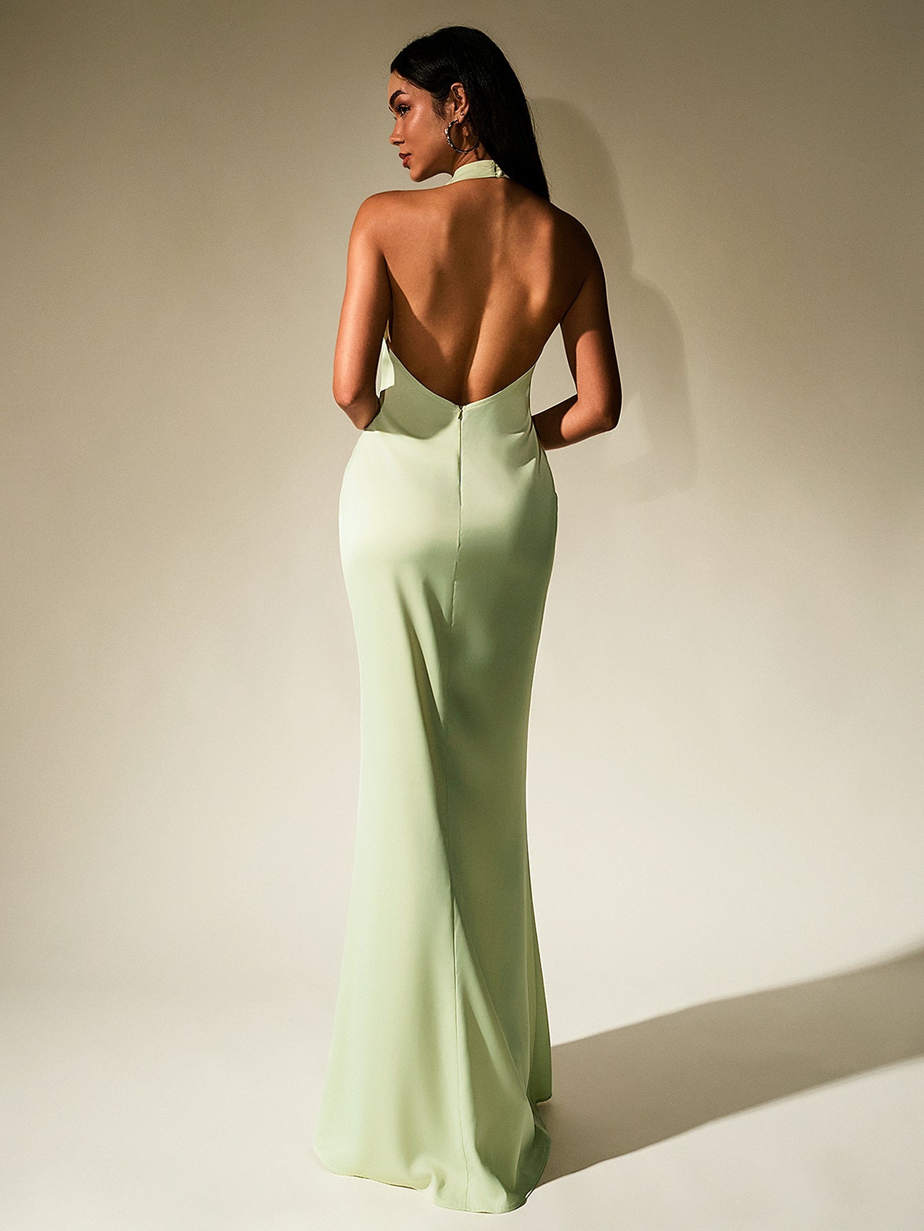 Temperament Solid Sleeveless Halter Neck Backless Bodycon Maxi Dress
