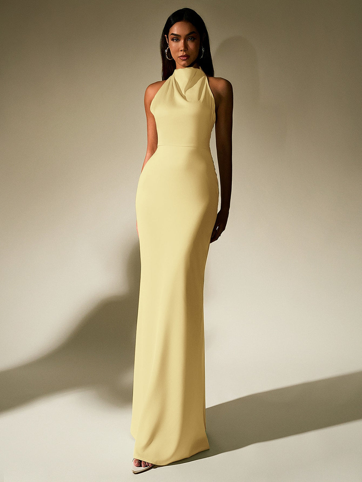 Temperament Solid Sleeveless Halter Neck Backless Bodycon Maxi Dress