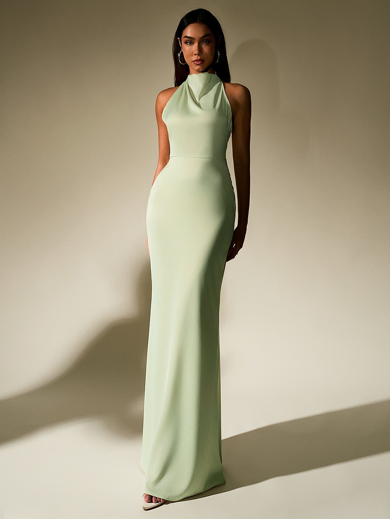 Temperament Solid Sleeveless Halter Neck Backless Bodycon Maxi Dress