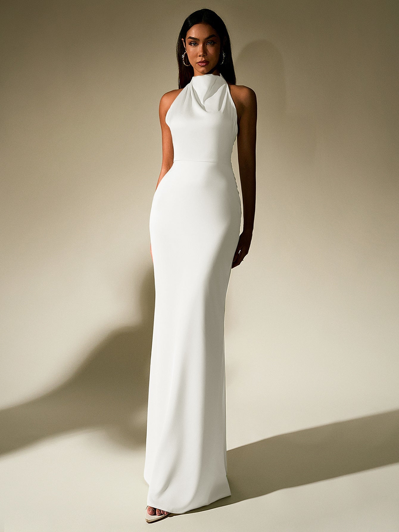 Temperament Solid Sleeveless Halter Neck Backless Bodycon Maxi Dress
