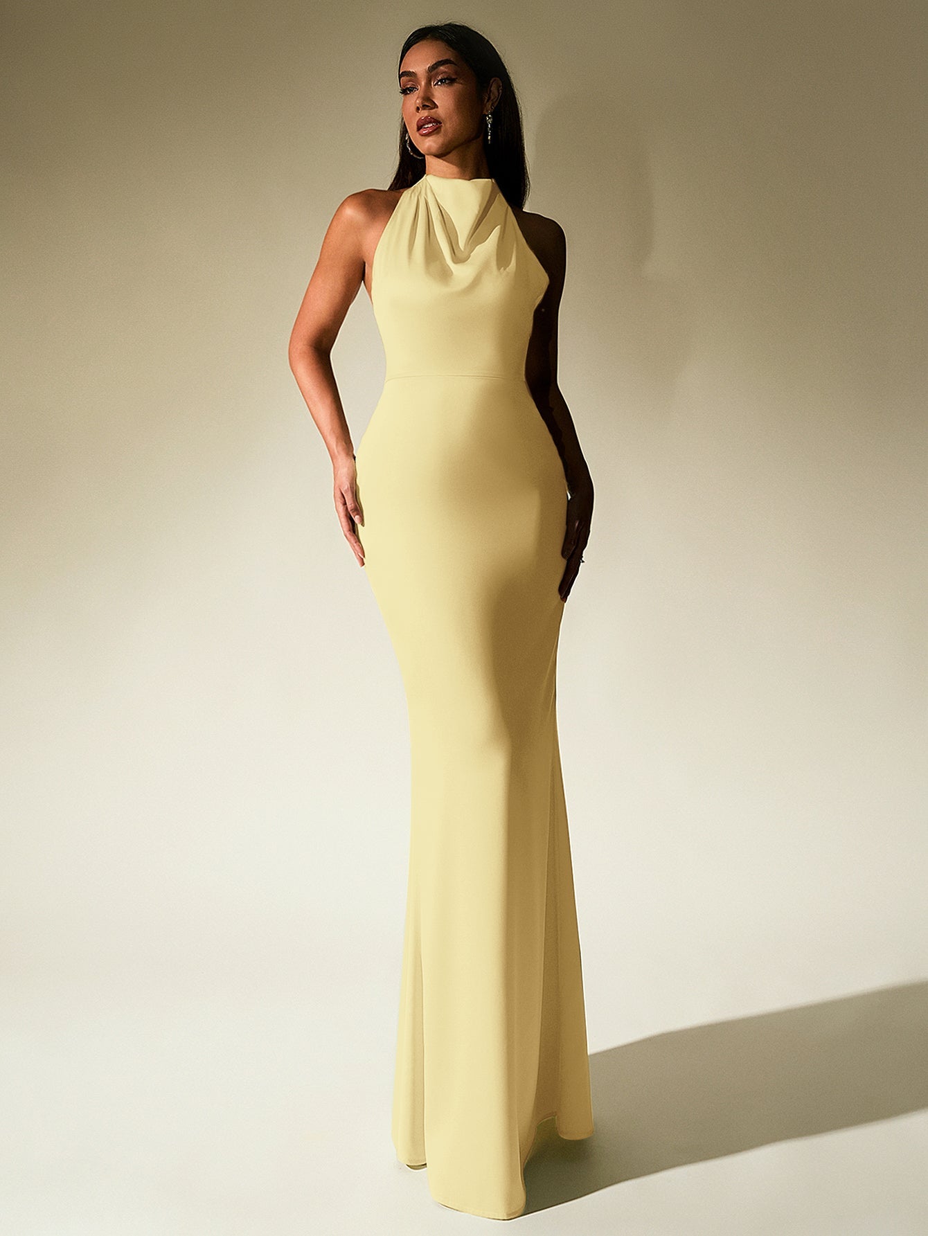 Temperament Solid Sleeveless Halter Neck Backless Bodycon Maxi Dress