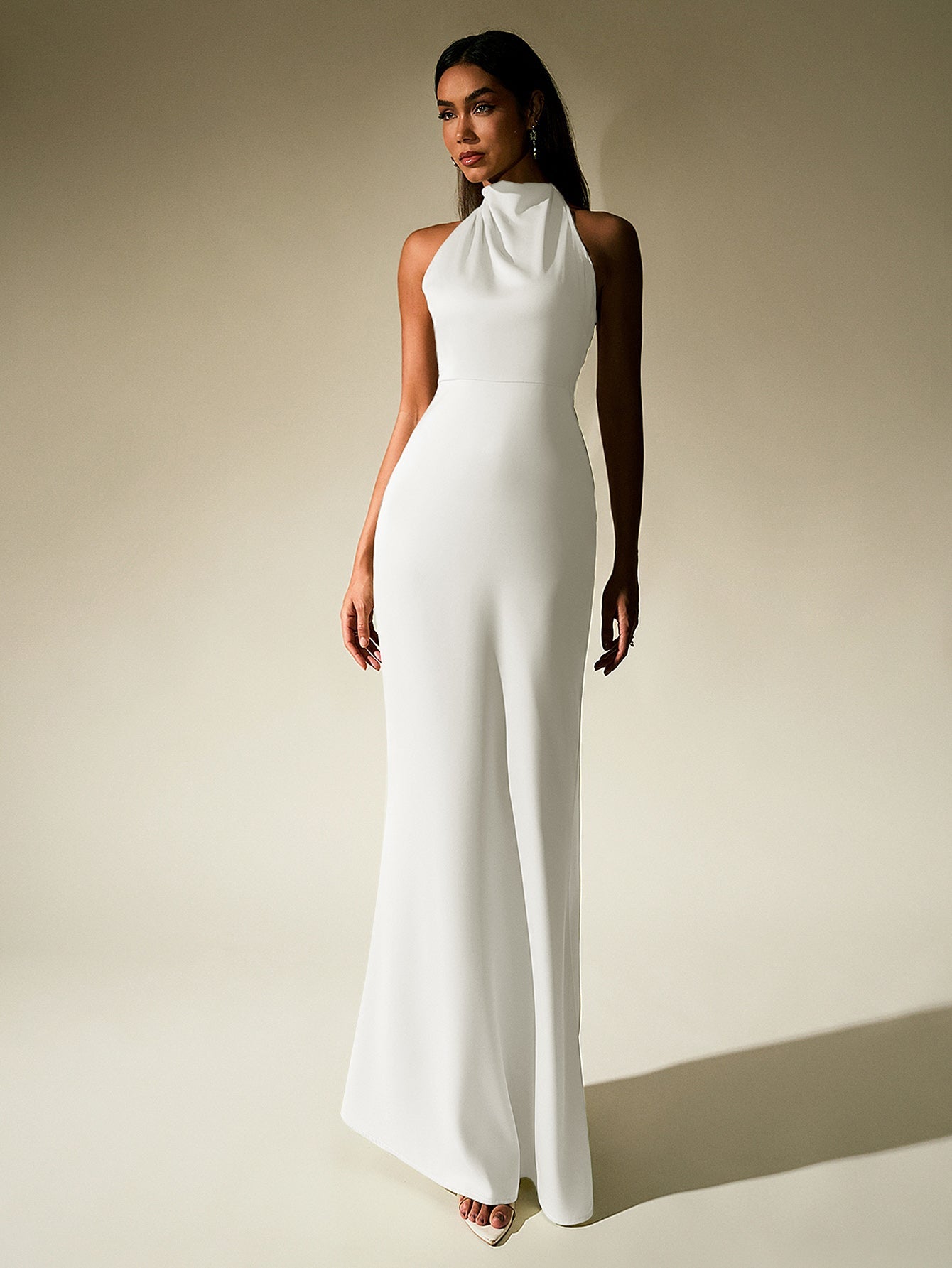 Temperament Solid Sleeveless Halter Neck Backless Bodycon Maxi Dress