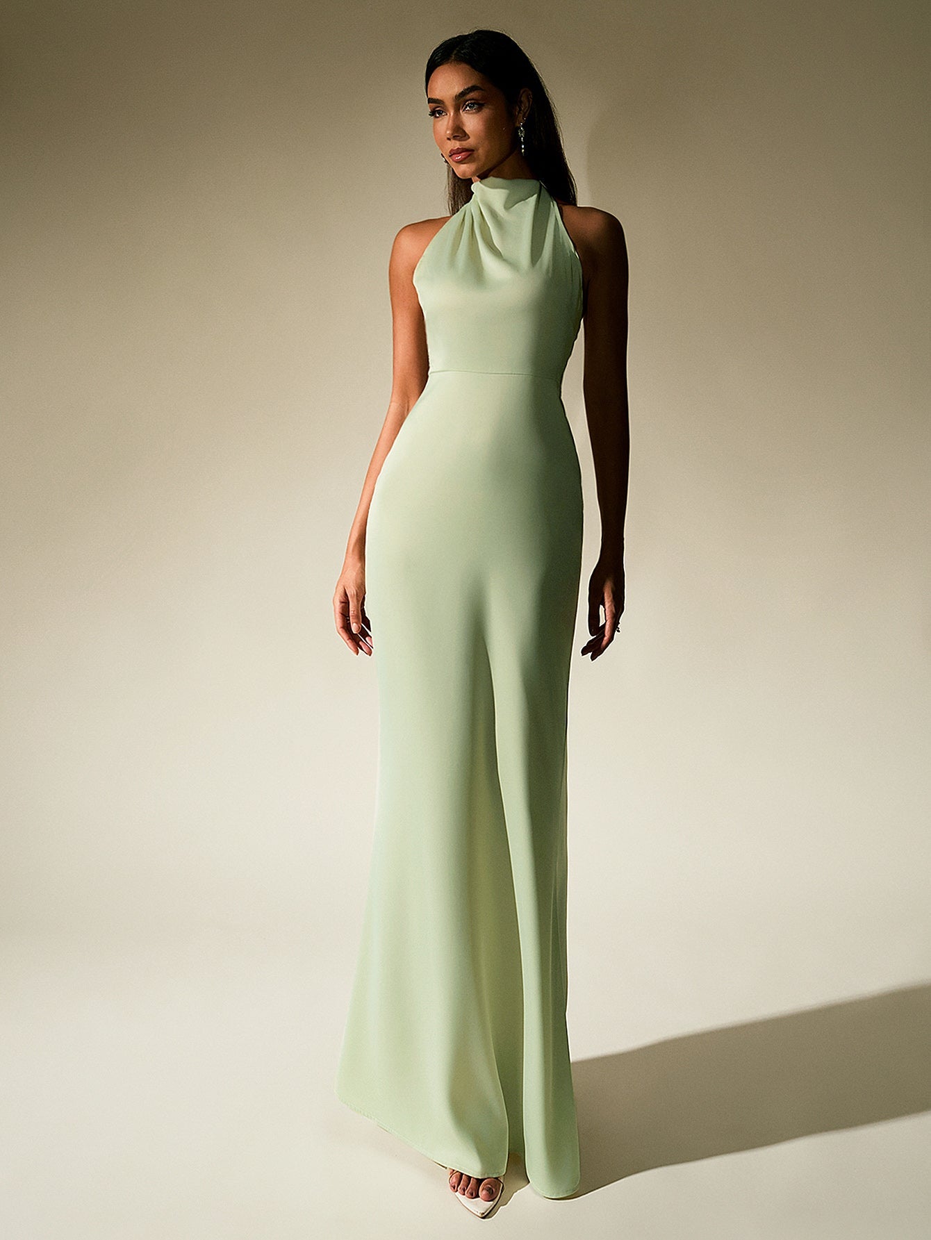 Temperament Solid Sleeveless Halter Neck Backless Bodycon Maxi Dress
