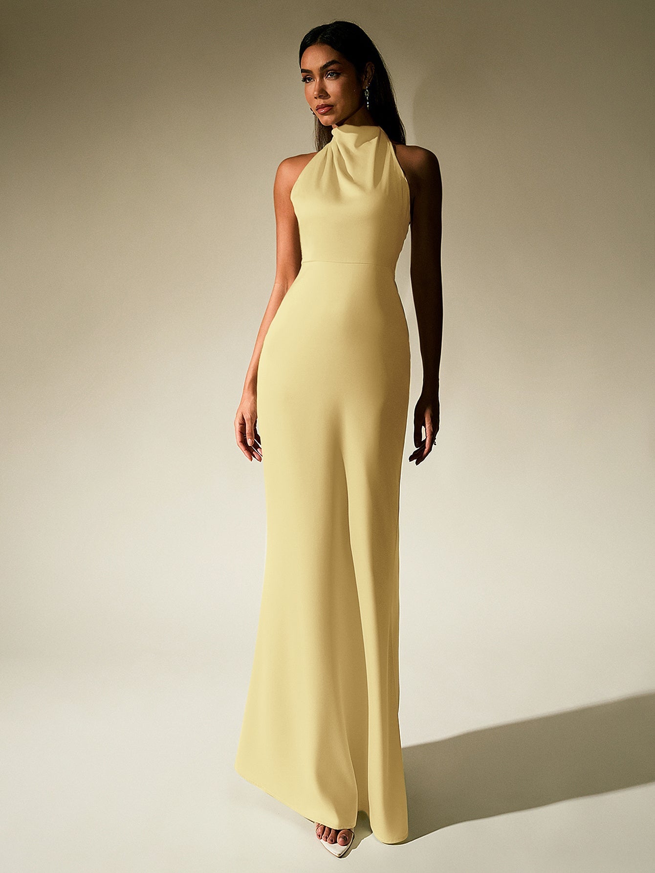 Temperament Solid Sleeveless Halter Neck Backless Bodycon Maxi Dress