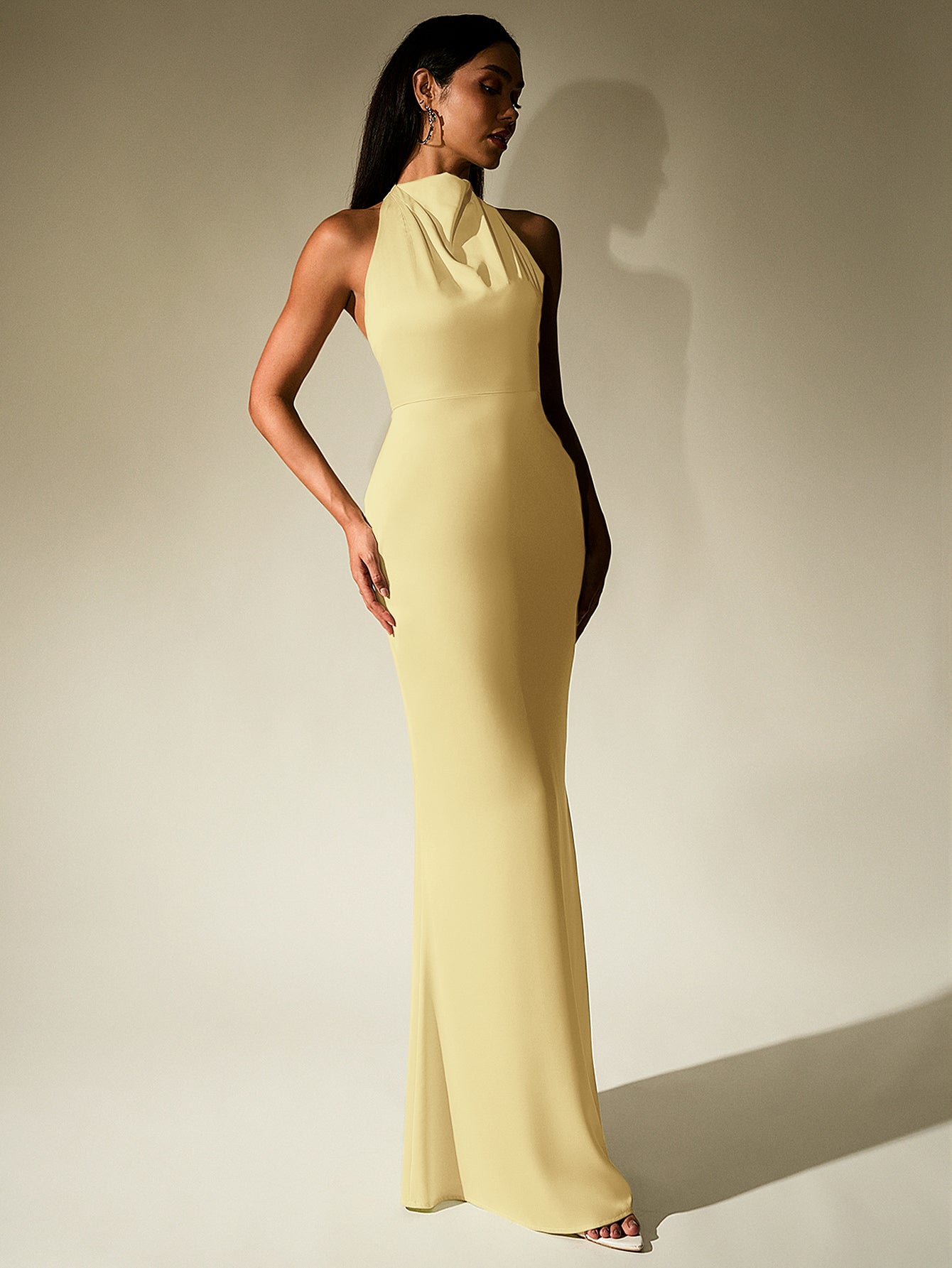 Temperament Solid Sleeveless Halter Neck Backless Bodycon Maxi Dress