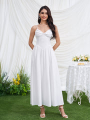Deep V-Neck Backless Ruched Pocket Cami Dress