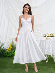 Deep V-Neck Backless Ruched Pocket Cami Dress