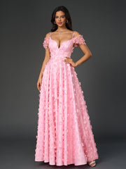 Deep V-Neck Crisscross Back Floral Applique Decoration Prom Dress