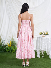 Deep V-Neck Crisscross Back Floral Print Dress