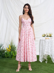 Deep V-Neck Crisscross Back Floral Print Dress