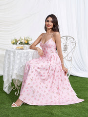 Deep V-Neck Crisscross Back Floral Print Dress