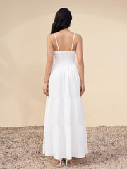 Deep V-Neck Embellished Ruched Pocket Cami Dress