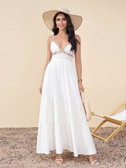 Deep V-Neck Embellished Ruched Pocket Cami Dress