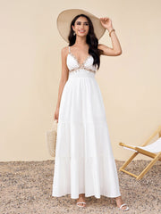 Deep V-Neck Embellished Ruched Pocket Cami Dress