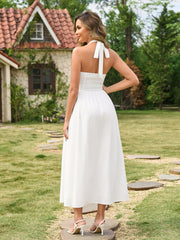 Deep V-Neck Halter Bow Decoration Backless Dress