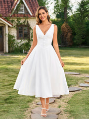 Deep V-Neck Ruched Embellished Button Maxi Dress