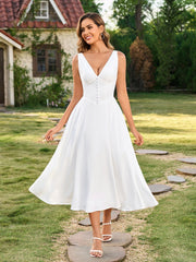 Deep V-Neck Ruched Embellished Button Maxi Dress