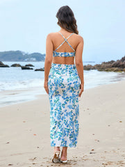 Draped Cut Out Backless Floral Maxi Dress