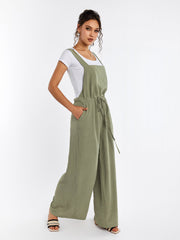 Drawstring Adjustable Button Back Pocket Jumpsuit