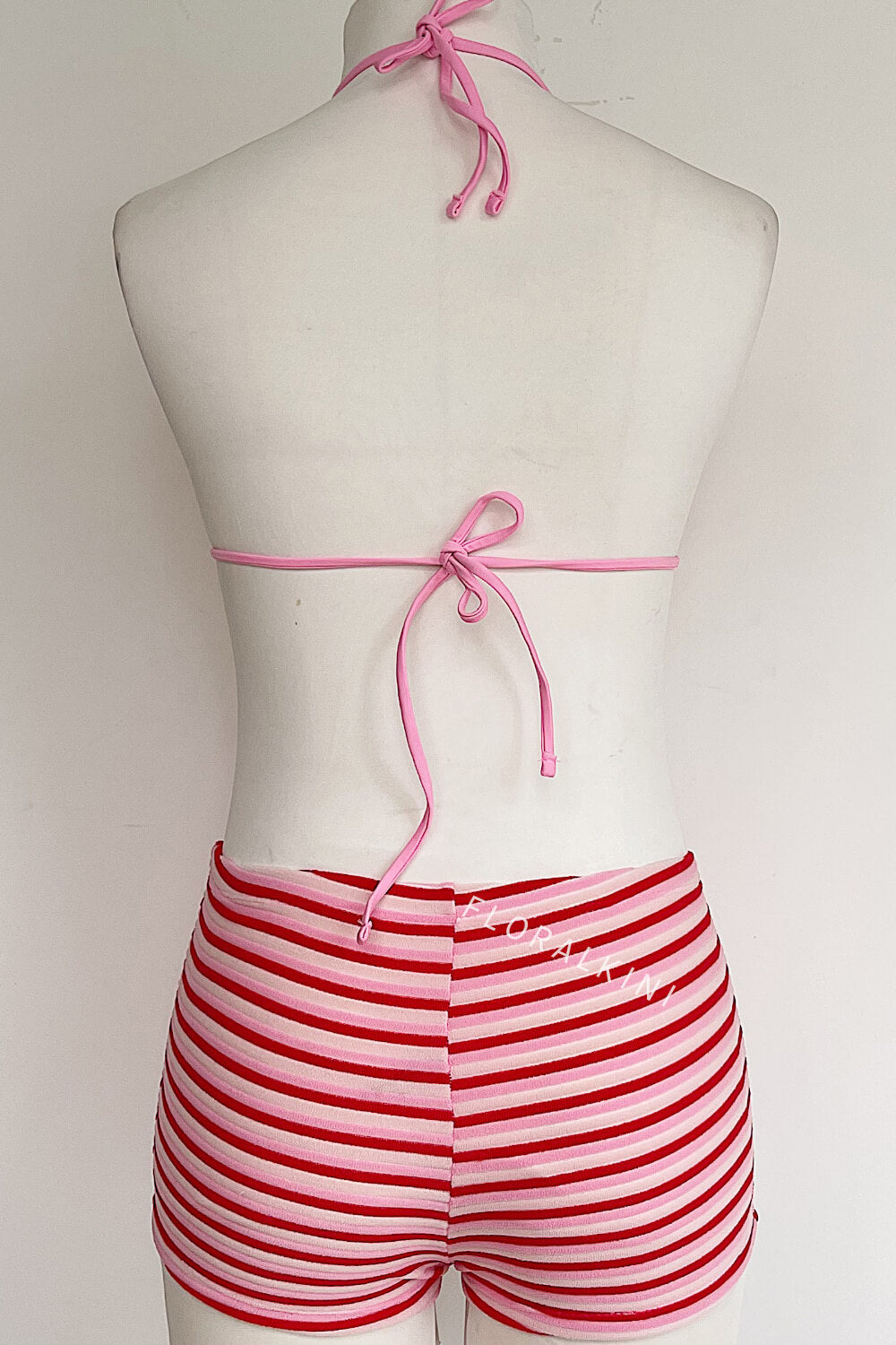 Color Block Striped Rib Triangle Halter Bikini Top And Low Rise Boy Shorts