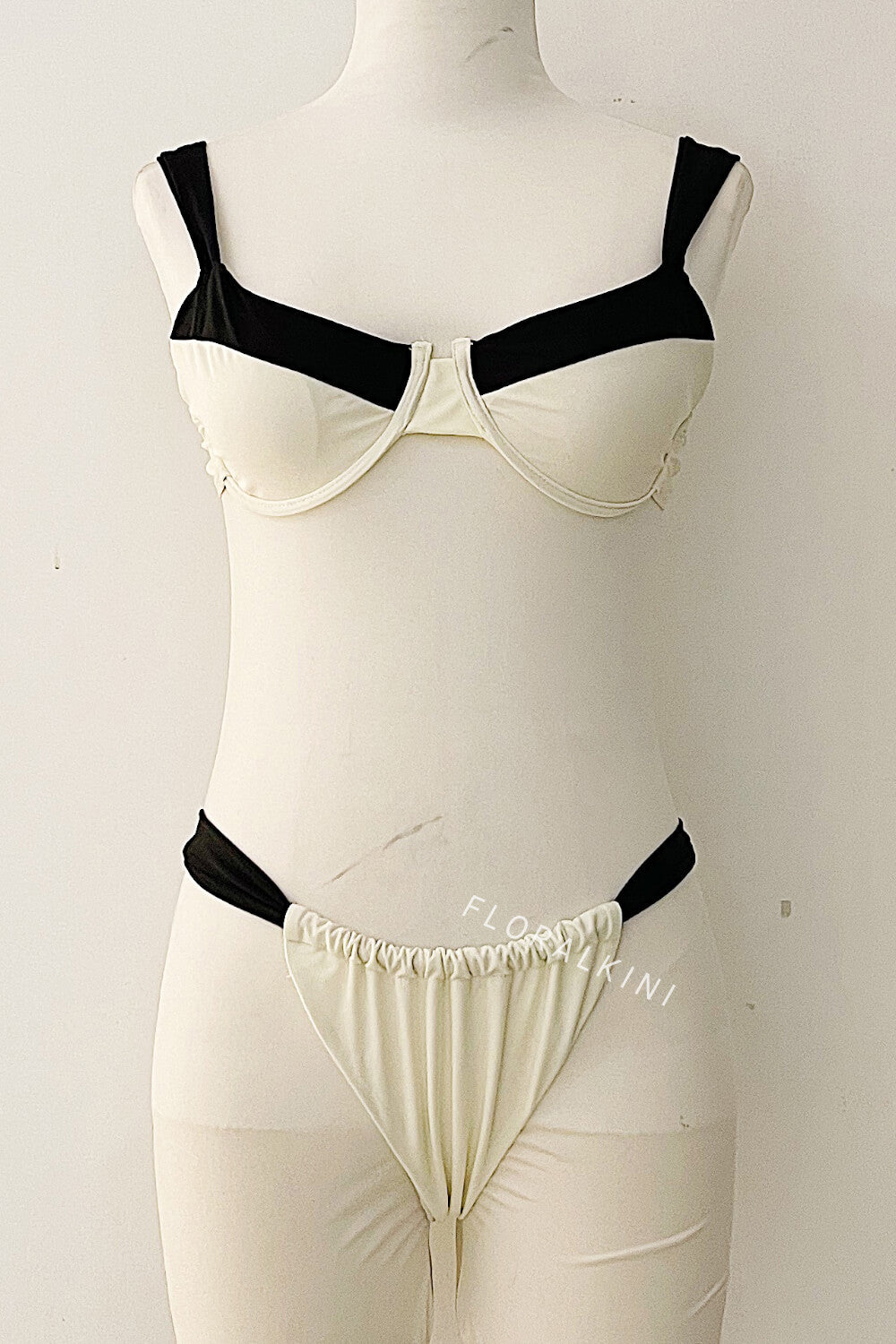 Black & White Two-Tone Balconette Underwire Ruched Bikini Set