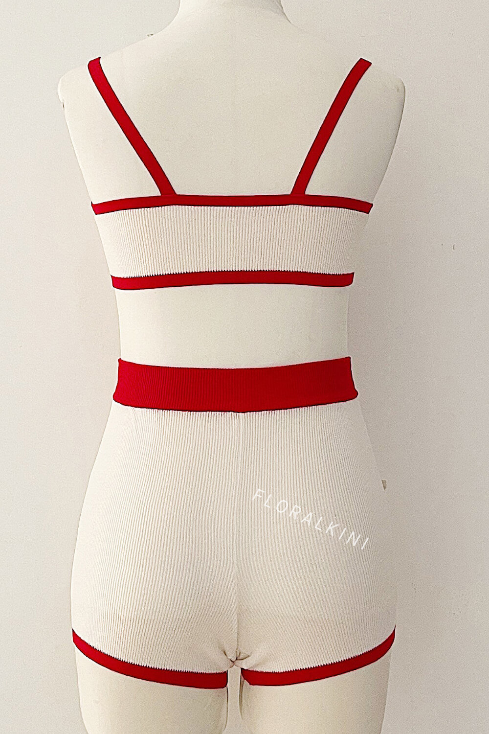 Contrast Trim Knit Bralette Bikini Top And High Waisted Shorts