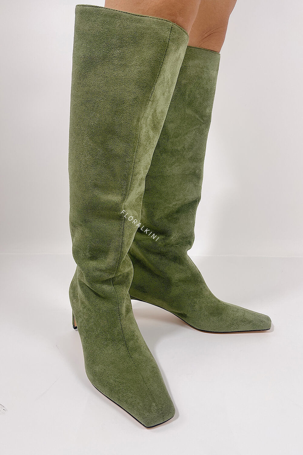 Faux Suede Pointed Toe Knee-High Boots