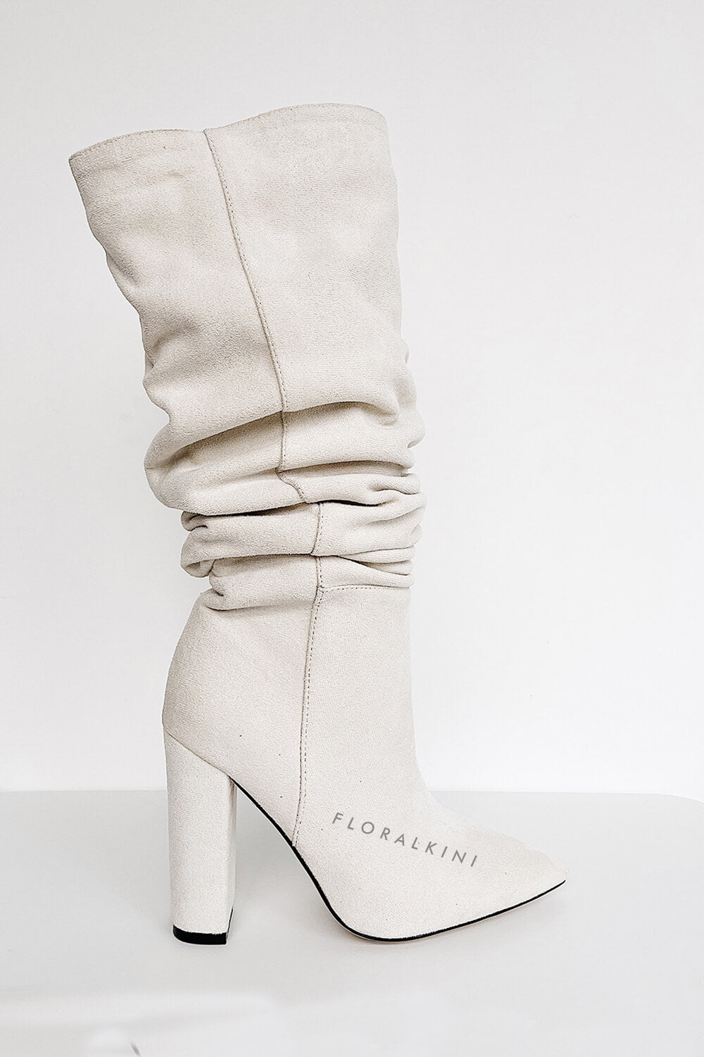 Faux Suede Slouch Over-The-Knee Block Heeled Boots