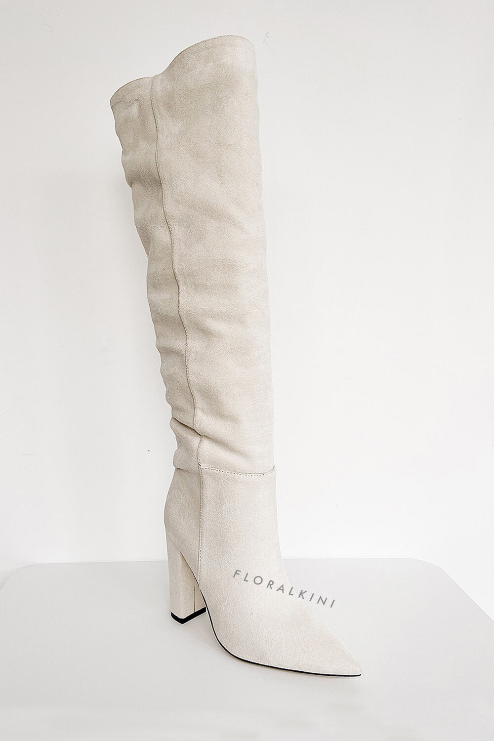 Faux Suede Slouch Over-The-Knee Block Heeled Boots
