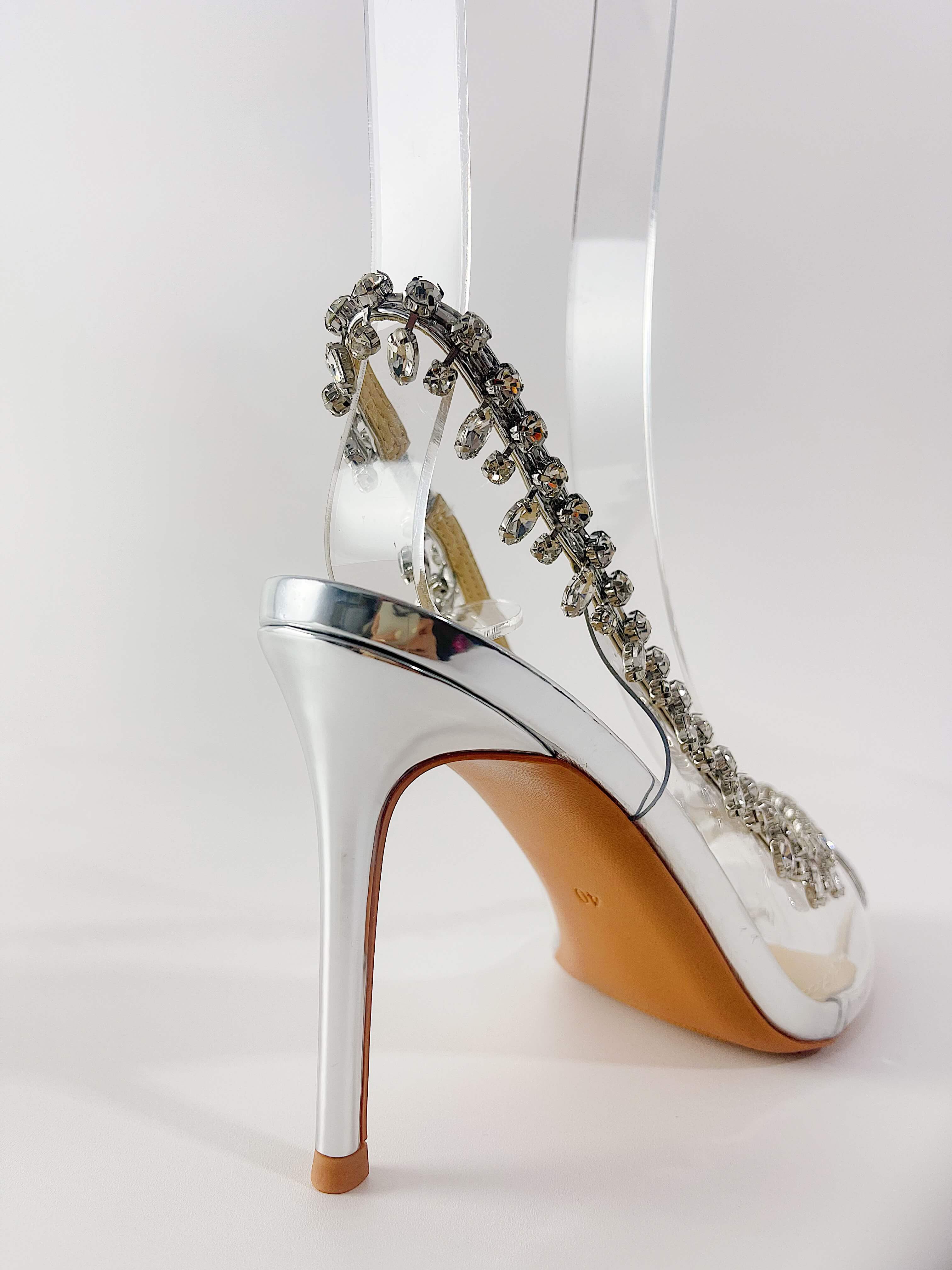 Transparent Crystal Embellished Pvc Open Toe Slingback Pump Heels
