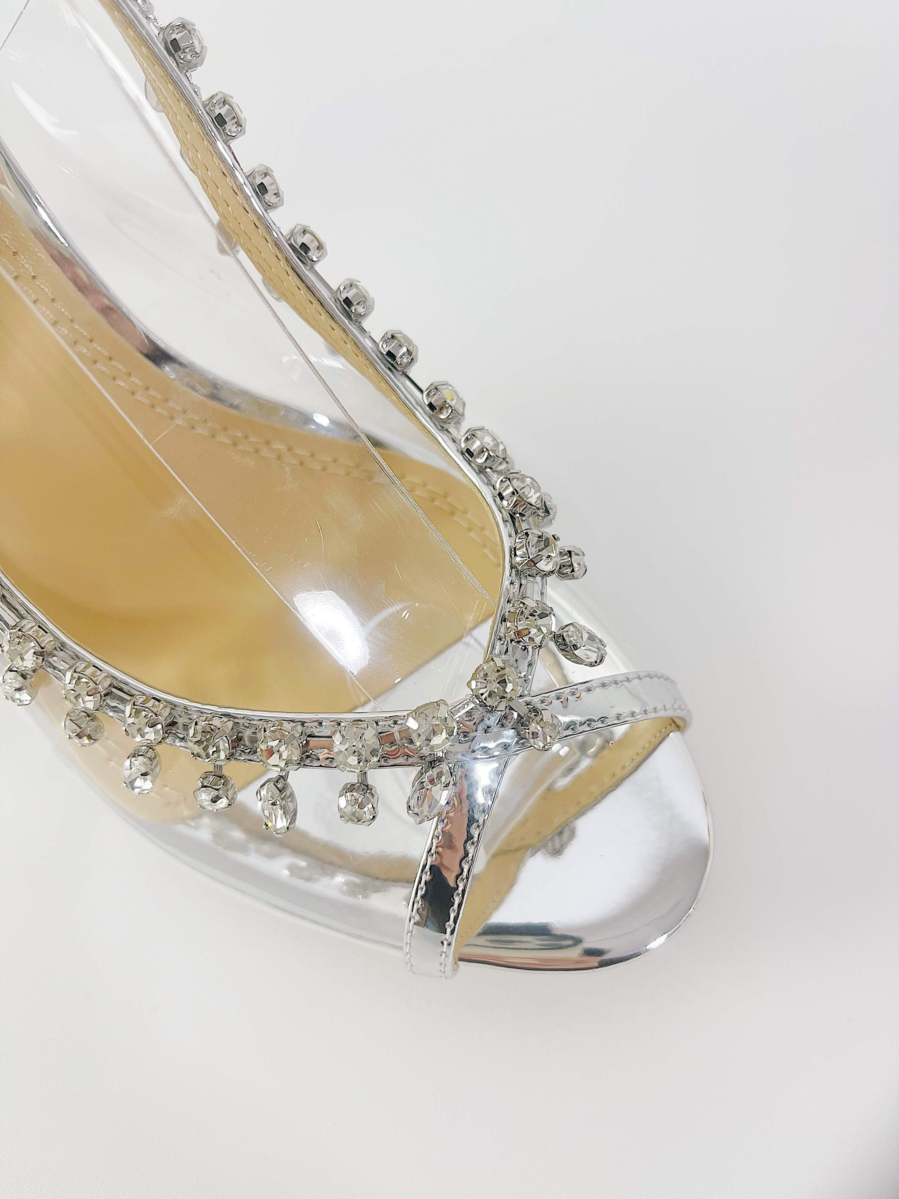 Transparent Crystal Embellished Pvc Open Toe Slingback Pump Heels