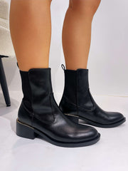 Faux Leather Rould Toe Western Ankle Boots