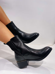 Faux Leather Rould Toe Western Ankle Boots