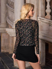 Floral Print Mesh Tank Top & Button Decoration Long Sleeve Cardigan Set