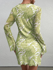 Flounce Sleeve Floral Print Mesh Mini Dress