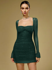 Flounce Sleeve Mesh Sparkly Mini Dress