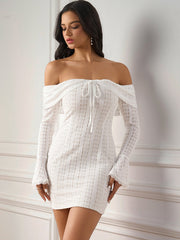 Flounce Sleeve Off Shoulder Lace Bodycon Dress