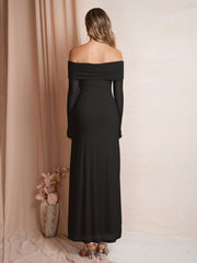 Flounce Sleeve Off Shoulder Mesh Bodycon Dress