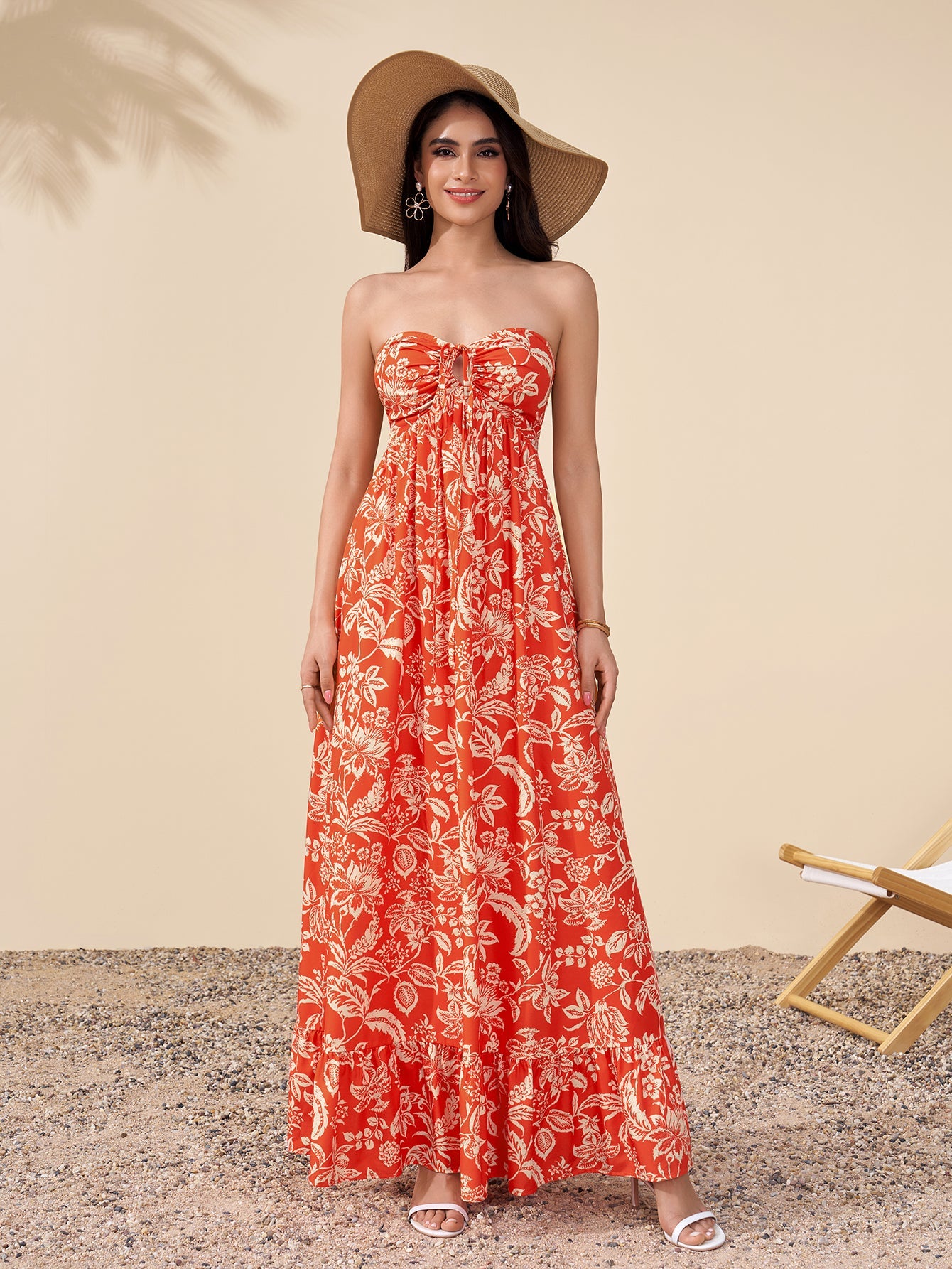 Halter Backless Cut Out Ruched Floral Print Dress
