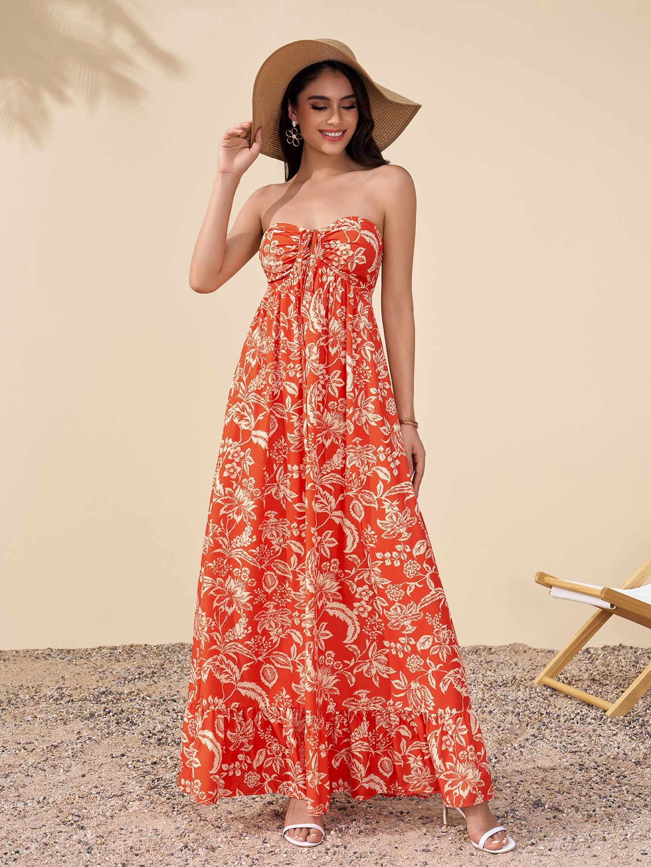 Halter Backless Cut Out Ruched Floral Print Dress