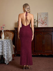 Halter Backless Mesh Sequin Bodycon Dress