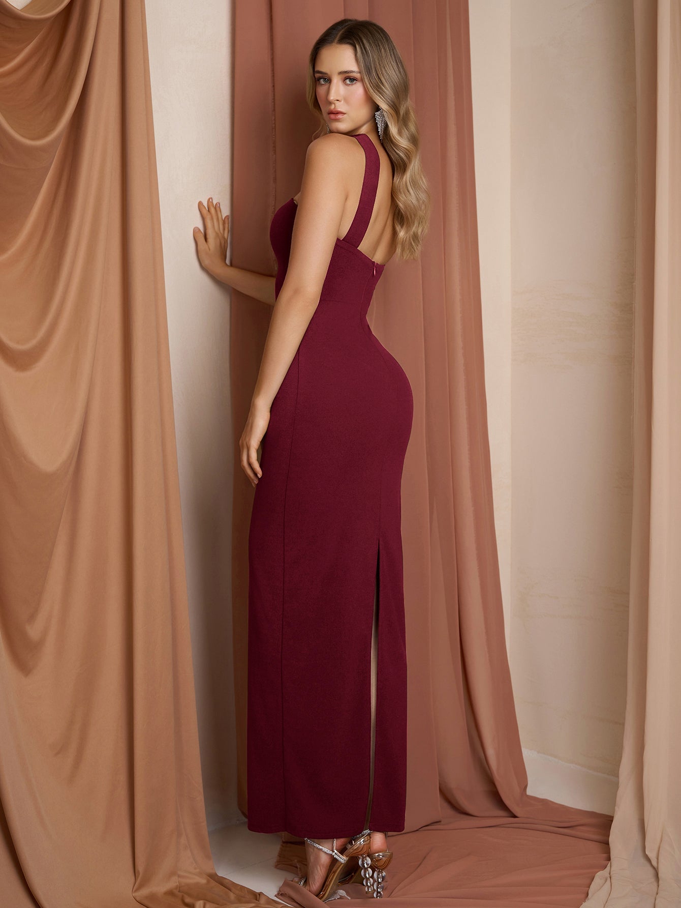 Halter Backless Split Bodycon Long Dress