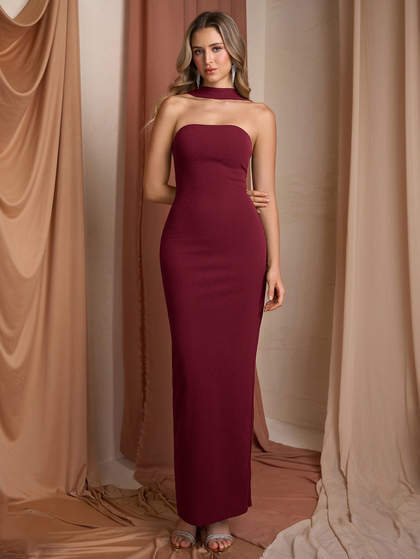 Halter Backless Split Bodycon Long Dress
