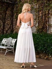 Halter Bow Tie Back Ruched Bust Maxi Dress