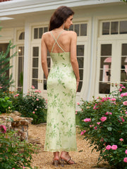 Halter Crisscross Tie Back Ruched Floral Print Mermaid Dress