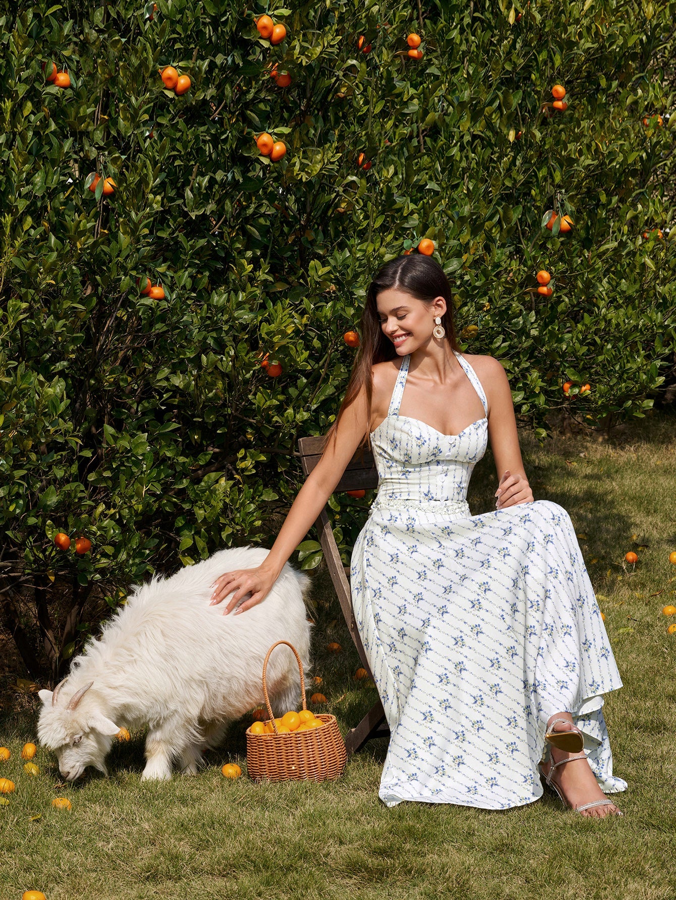 Halter Embellished Button Ruched Maxi Dress