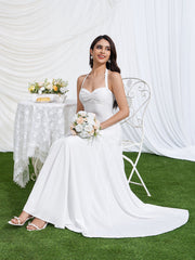Halter Neck Backless Ruched Solid Maxi Dress