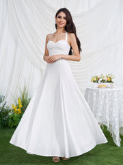 Halter Neck Backless Ruched Solid Maxi Dress